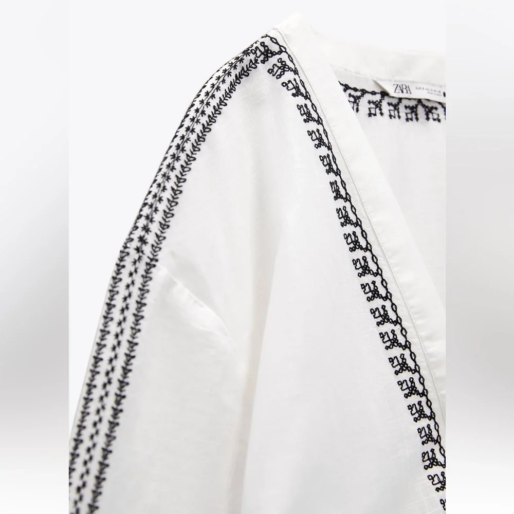 Zara EMBROIDERED TUNIC DRESS. Oyster White. Sizes L, XL. New with Tags. - Picture 8 of 9